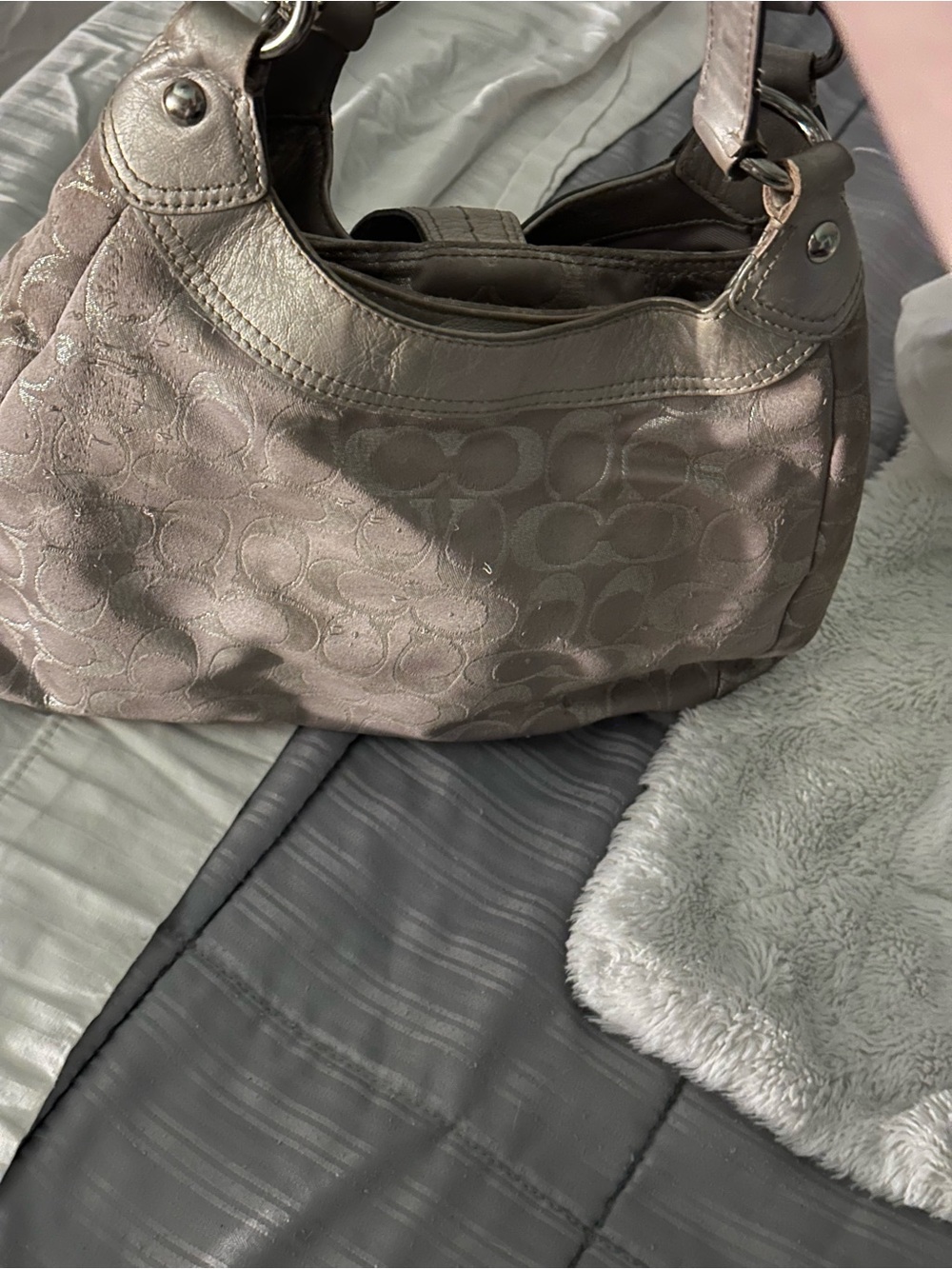 Coach Metallic Taupe Signature Shoulder Bag
